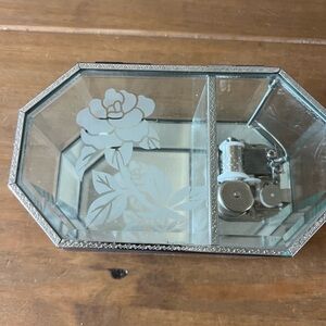 Vintage International Silver Company Etched glass musical jewelry box.